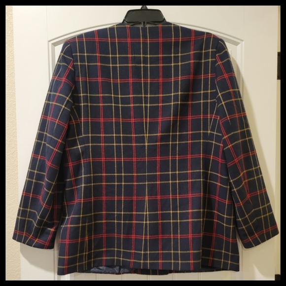 navy red plaid boyfriend blazer 16 - Picture 6 of 8